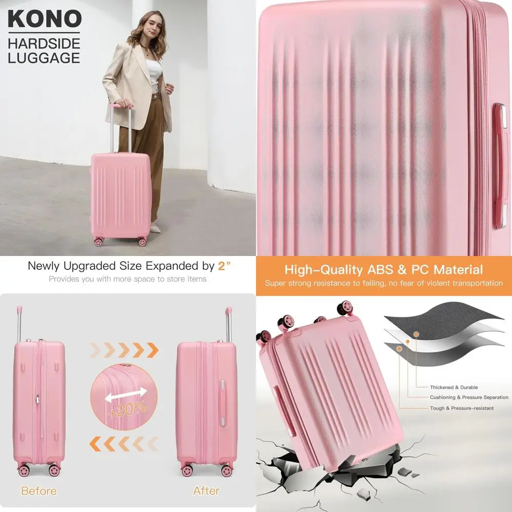 Pink 24 Medium Hardside Suitcase with Expandable Capacity, Quiet Spinners, TSA Lock, and Scratch-Resistant PC+ABS Material