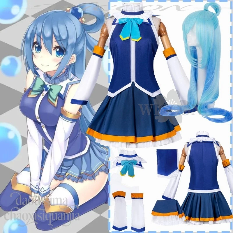 uniforme-de-sorciere-magique-bleue-kawaii-pour-fille-mini-robe-de-cosplay-anime-aqua-sans-manches-perruque-degradee-bleue-tenue-d'halloween-et-de-noel