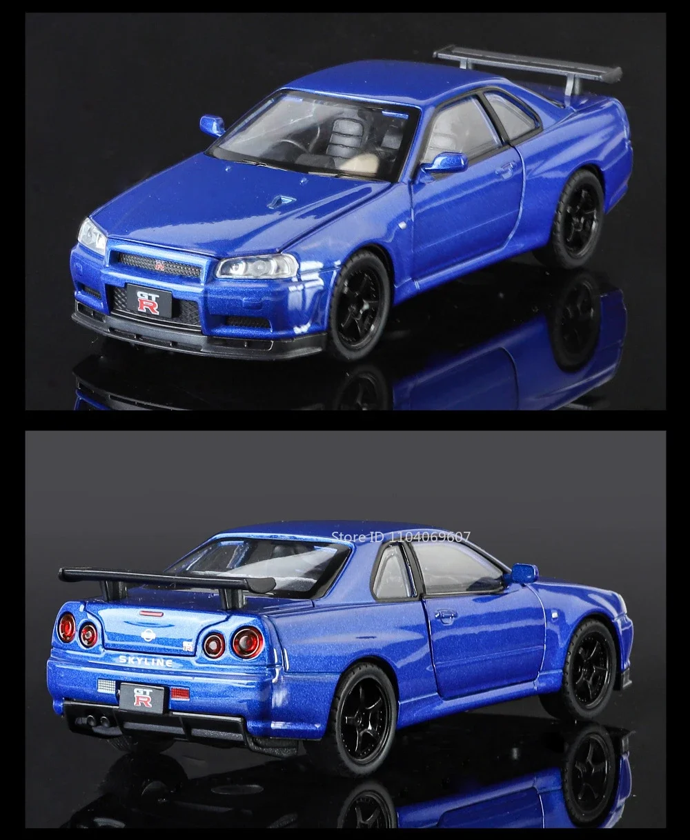 Maßstab 1:32 SKYLINE GTR R34 Sportwagenmodell Spielzeug Metalldruckguss Zurückziehen Supercar-Modelle Sound Licht Ornamente Kinder Erwachsene Geschenke – Detail 16