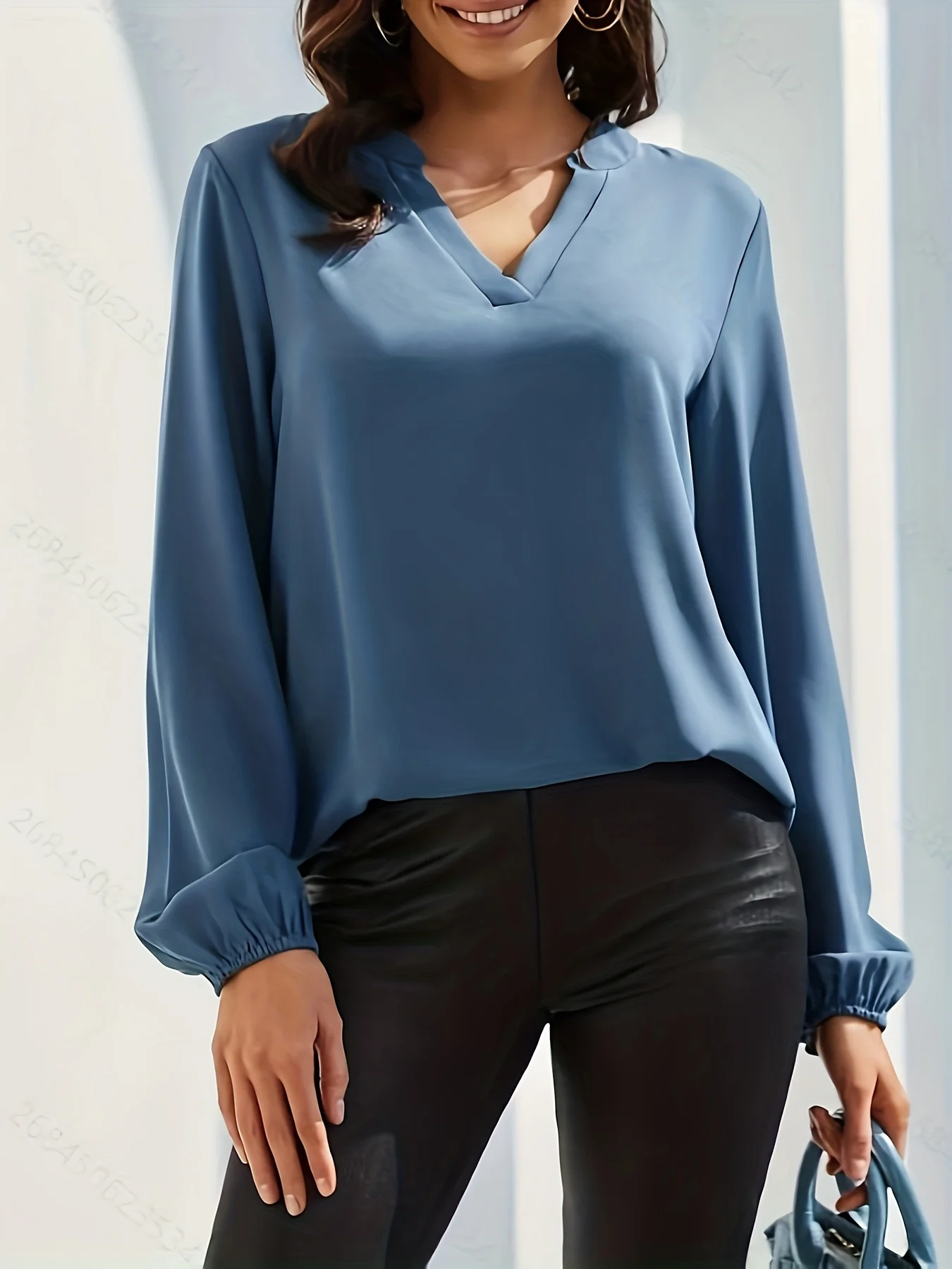 Fashion Solid Color Blouses Shirt Womens Casual V Neck Long Sleeve Shirts Tops Ladies Elegant Office Blouses Tops