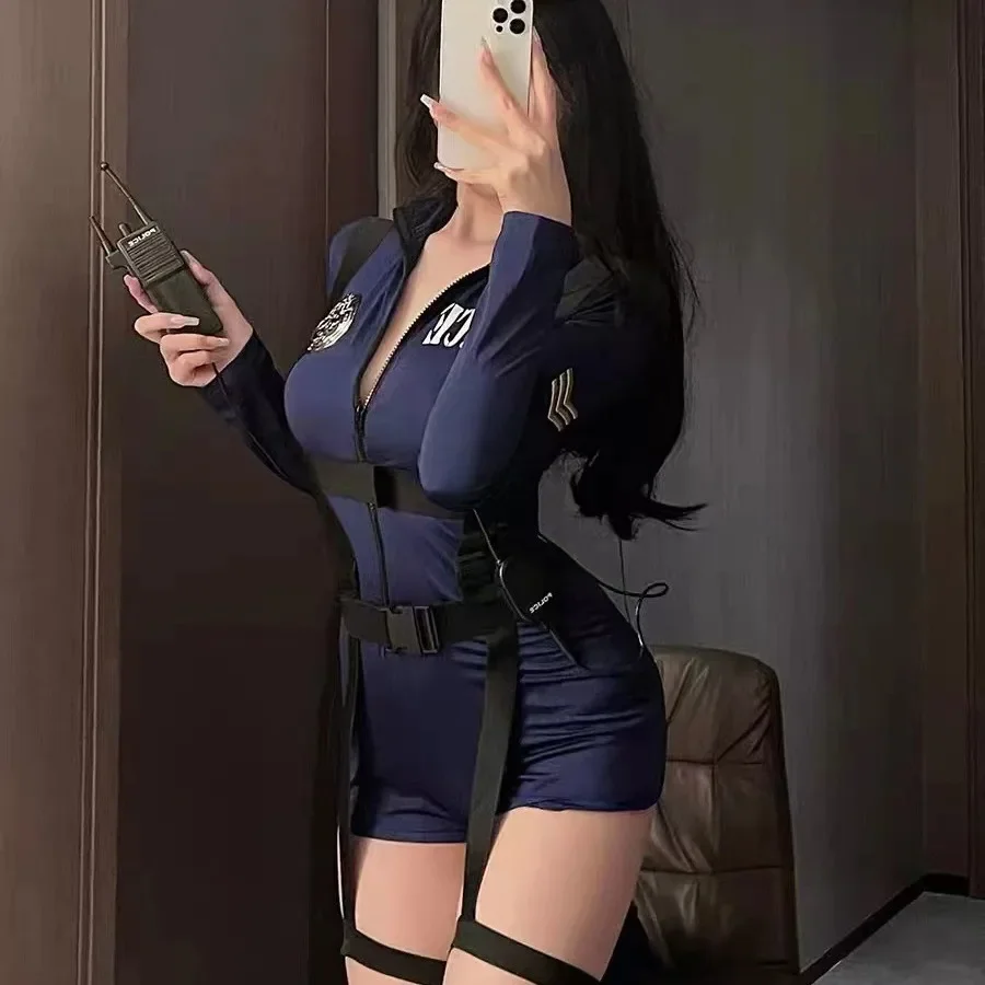 New   Lingerie, European and American Police Uniforms, Tempting Blue Police Uniforms, Game Uniforms, Role-playing Clothes