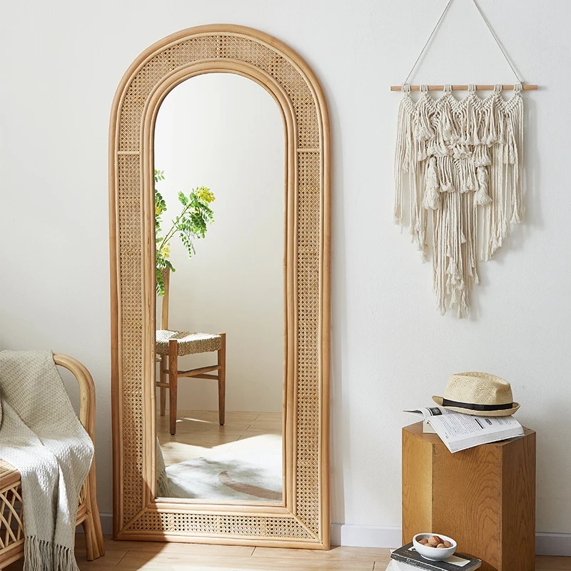 

Vintage full-length mirror full-length mirror cloakroom floor-to-ceiling Internet celebrity fitting mirror girls bedroom rattan
