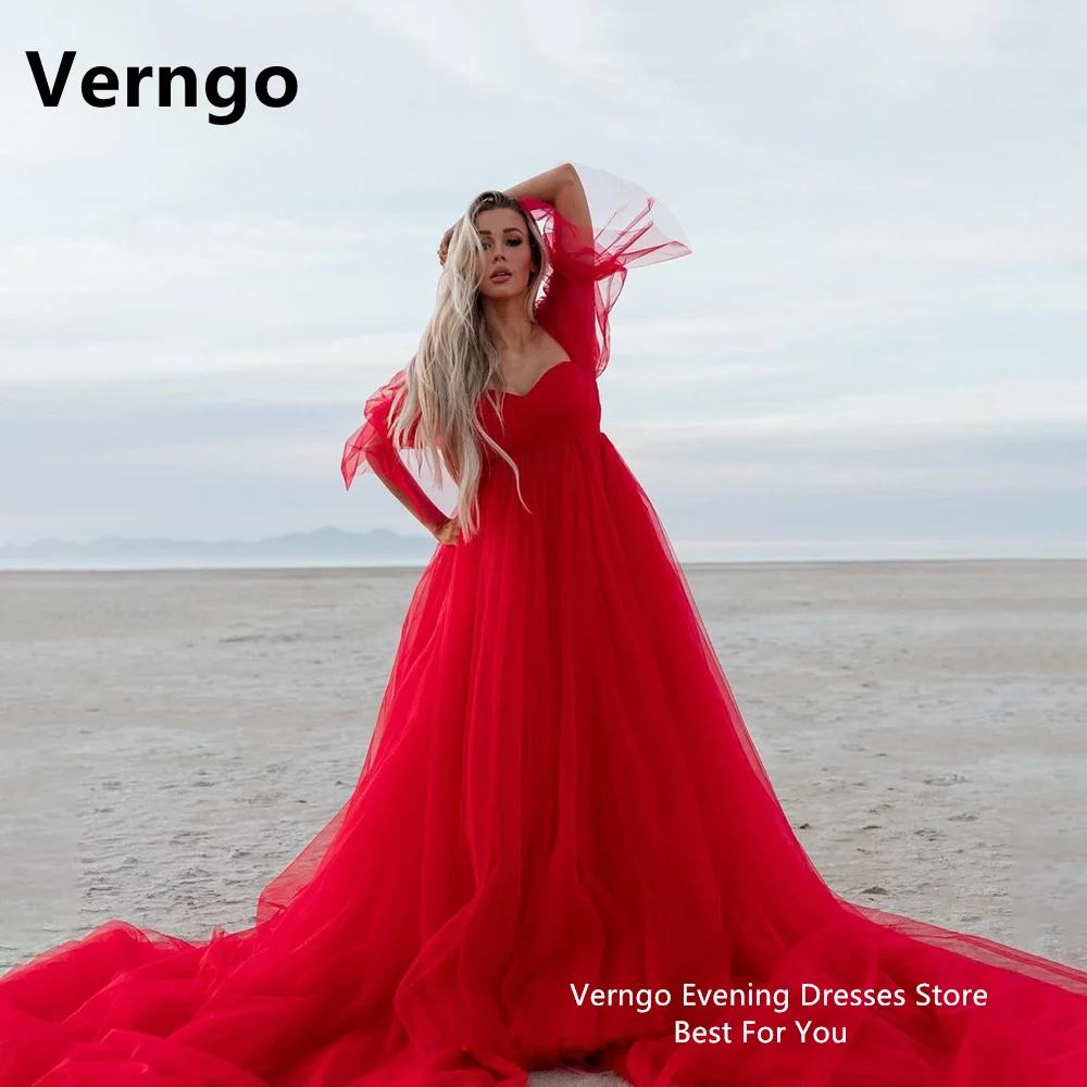 

Verngo Sexy Red Wedding Party Dress Celebrity Dress ith Long Train Prom Dresses Plus Size Pregnant Evening Dress Customized