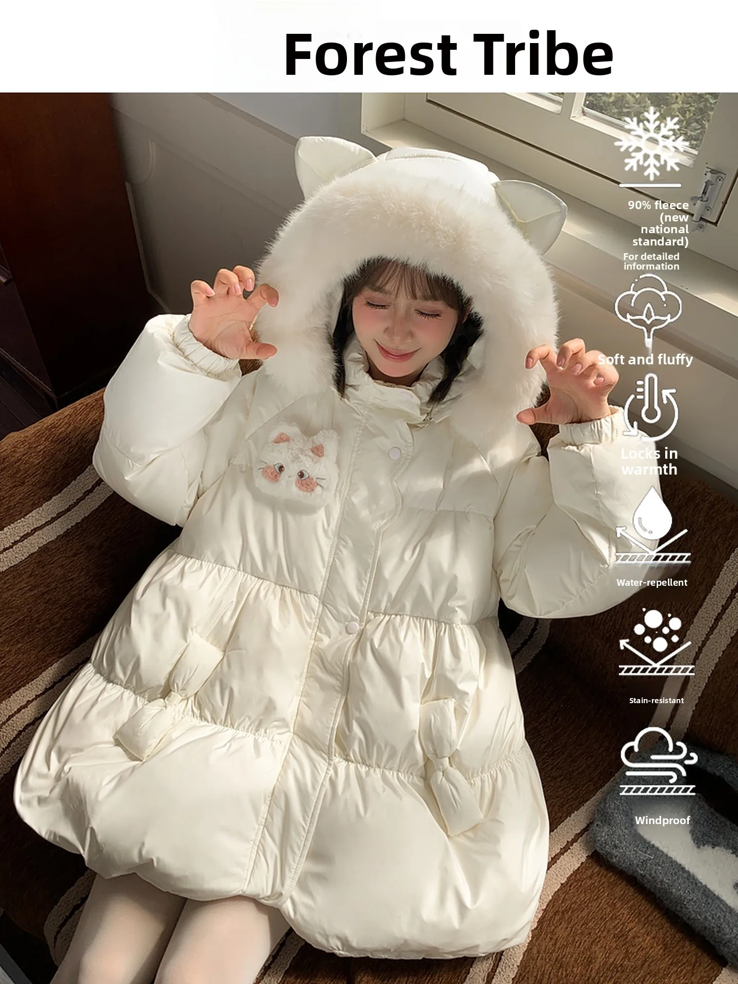 

Sweet Sle Women's down Jaet White Du down Loose Fit Hooded Tee-Proof Warm Outerwear Polyester Fabric Long Sve Zipp...