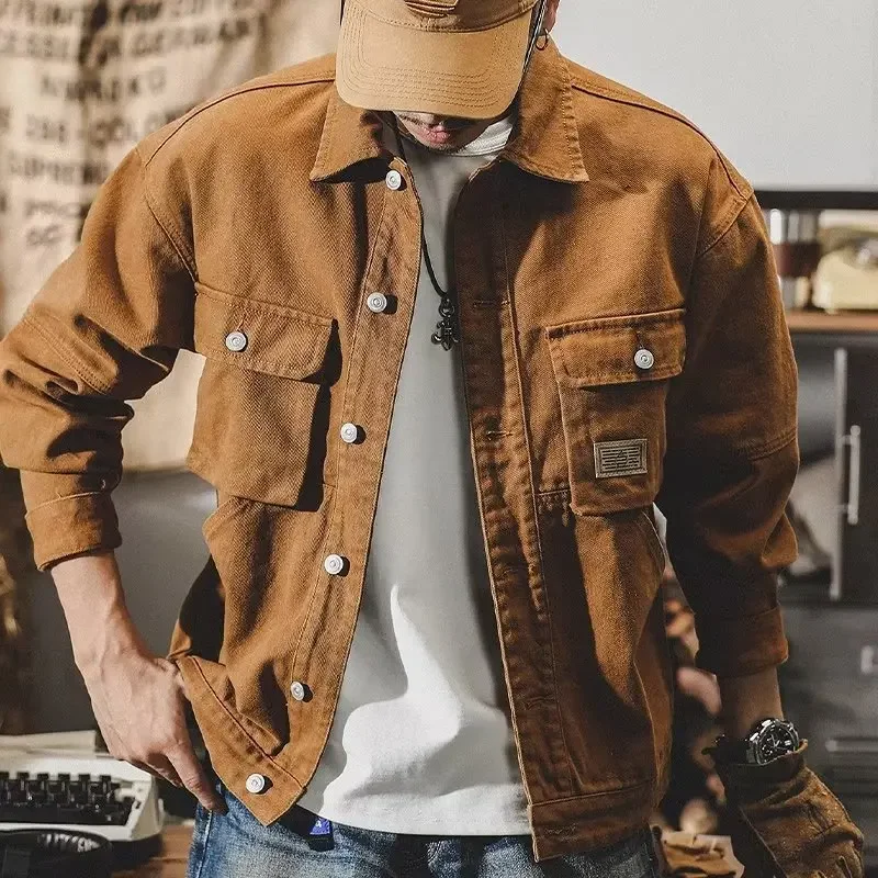 Veste en jean vintage pour homme, vêtements de travail PO gy, nouvelle mode