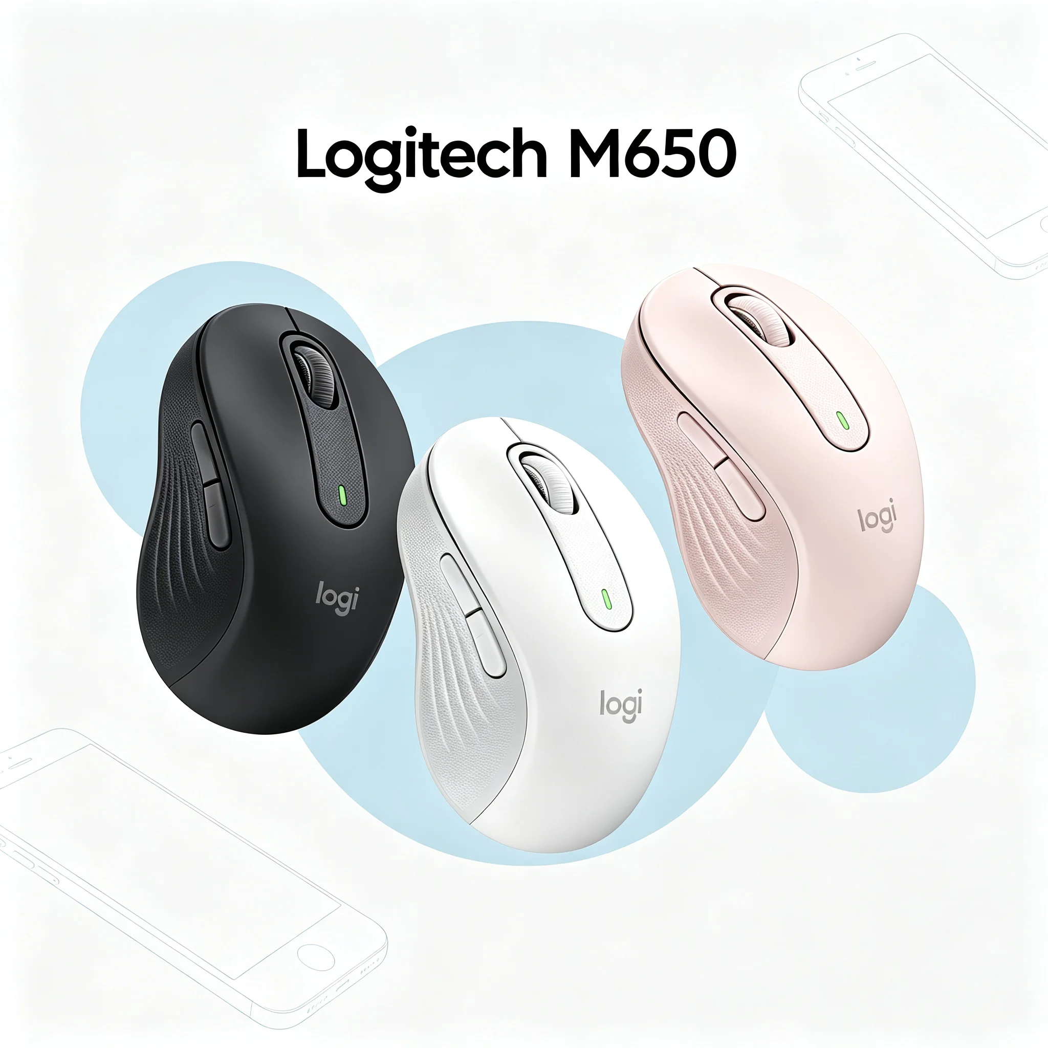 Logitech Signature M650 Bluetooth Wireless Silent Mouse Contoured Shape For Small Medium Hands Rubber Side Grips Recycled Plasti