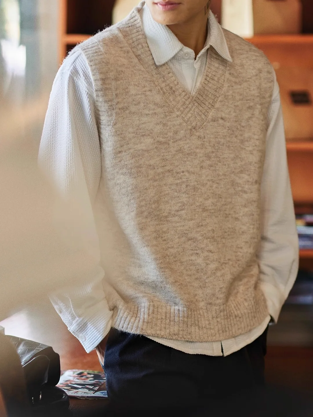 

Мужской теплый вязаный жилет большого размера из шерстяной смеси с V-образным вырезом для осени и зимы, новинка для повседневной носки