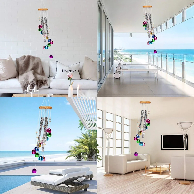 【HOT】Pleasant Colorful Wind Chimes With 4 Aluminum Tubes 13 Bells With Soothing Sound For Patio Porch Backyard Easy Install