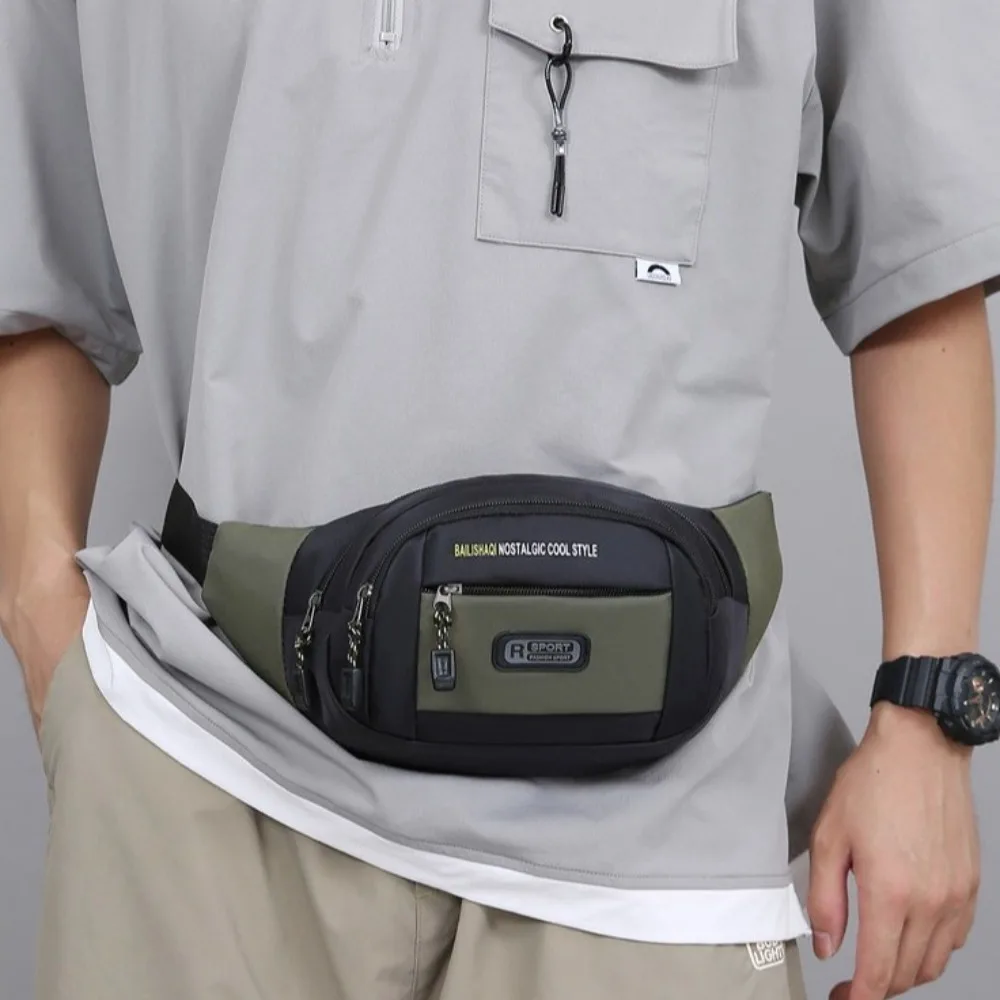 

Nylon Men Chest Bag Large Capacity Multiple pockets Multifunctional Waist Bag Ultra Thin Fanny Packs Men Running Pouch Fitness