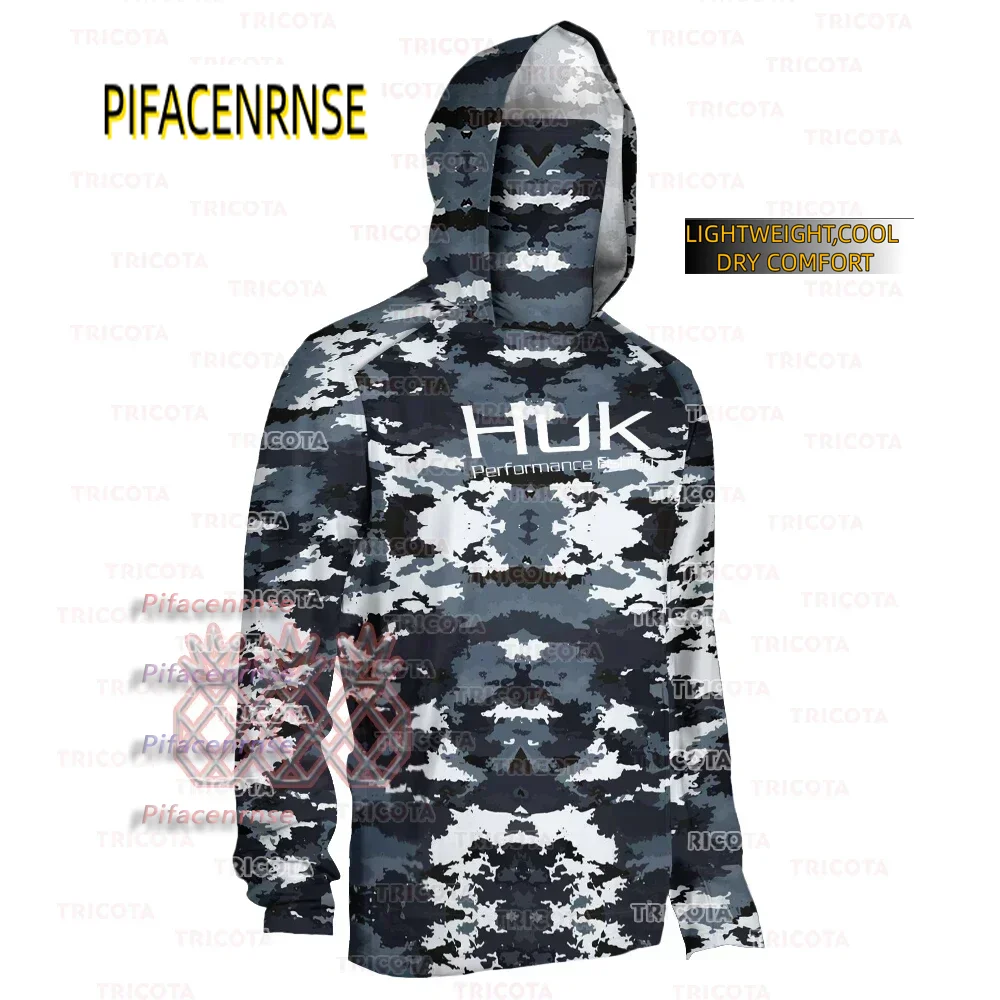 

HUK Fishing Shirts Camouflage Mask Fishing Clothing UPF50+ Face Cover T-shirt Men Long Sleeve Hoodie UV Protection Fishing Tops