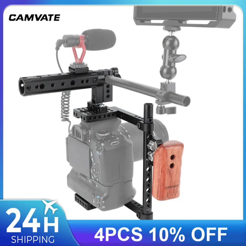 CAMVATE macchina fotografica universale gabbia Rig con impugnatura in legno Grip & Top impugnatura e supporto per scarpe per Canon Nikon Sony Panasonic Fujifilm X-T2