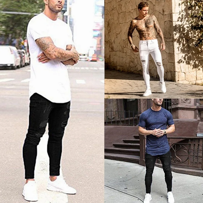 

Молодкие белые рваные облегающие повседневные длинные джинсы, осенняя коллекция, модные дышащие джинсы с низким содержанием обслуживания