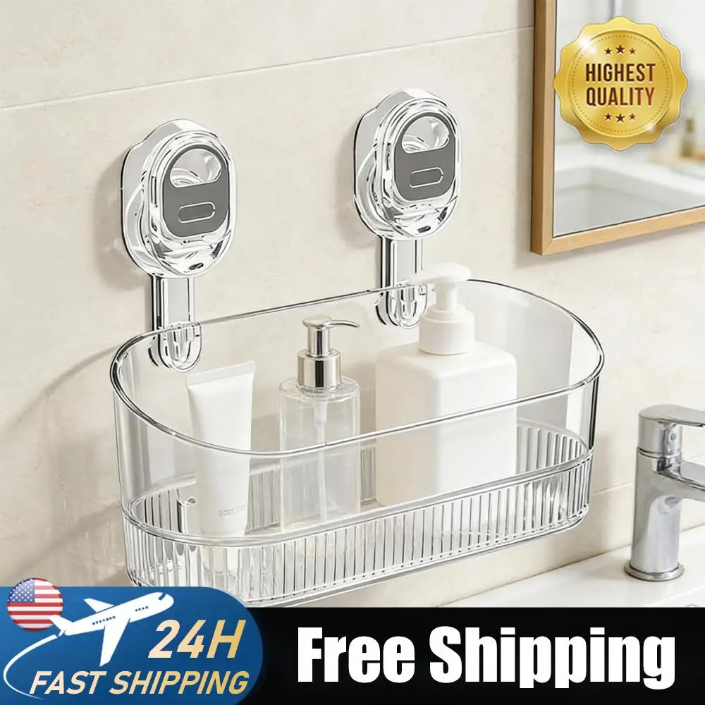 

No-Drill Multi Functional Suction Cup Shelf Reusable Wall-Mounted Organizer Transparent Storage Hanging Basket for Home Bathroom