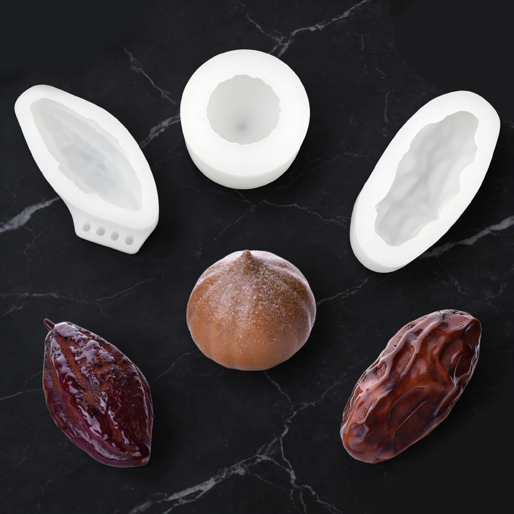 Molde de silicona para chocolate con diseño de vaina de cacao, dátil o castaña, herramientas de repostería para postres, molde para mousse y pasteles de cocina