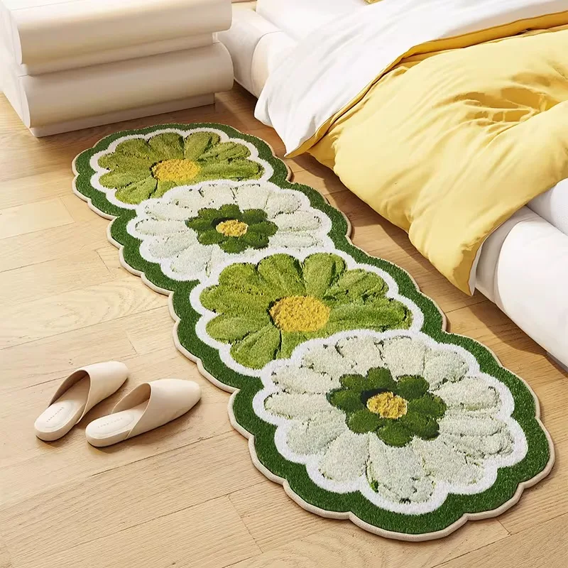 Bedroom Bedside Rug Soft Comfortable Faux Cashmere Carpet Modern Style Floral Pattern Shaped Rugs Long Home Decoration Carpets