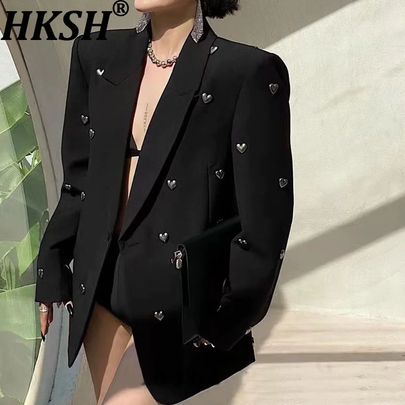 

HKSH весна осень новый женский пиджак тяжелый ремесленный трехмерный однобортный однобортный элегантный модный пиджак с сердечками и бисером HK13678