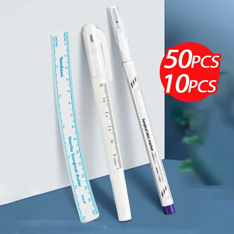 50/10pcs Surgical Skin Marker Set for Eyebrow Tattoo Pen Tattoo Skin Marker  Pen Measure Measuring Ruler Micorneedle Supplies