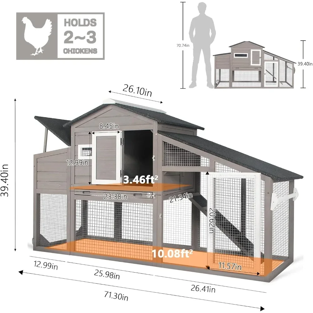 Chicken Coop  for 2-3 Chickens Wooden Backyard Hen House 2 Story Poultry Cage with Run Chicken Nesting Box