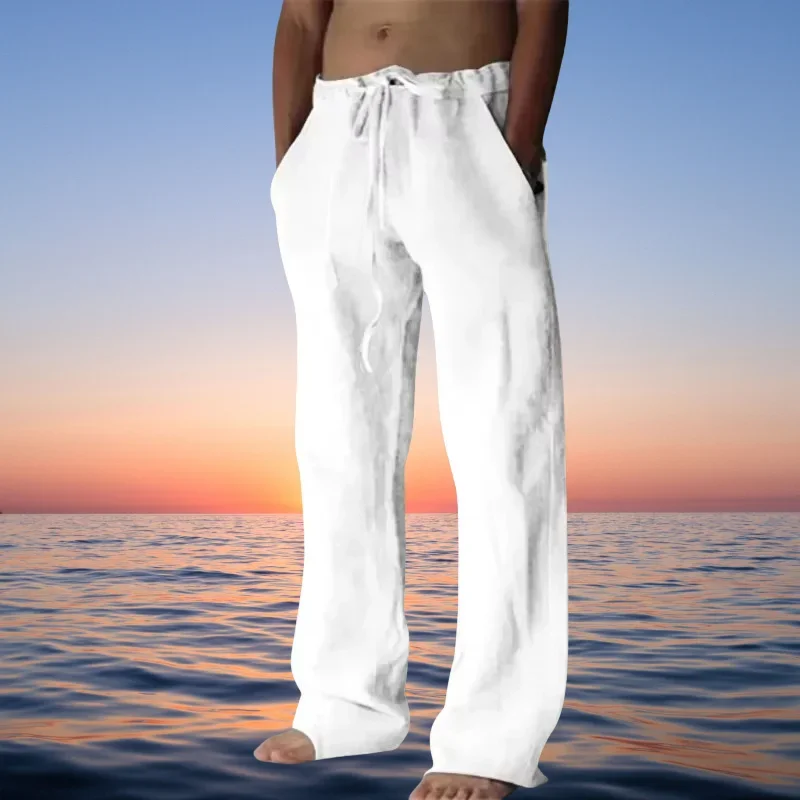 

Лето-весна 2024, новые мужские хлопковые льняные брюки, мужские осенние новые дышащие однотонные льняные брюки, уличная одежда для фитнеса, S-3XL