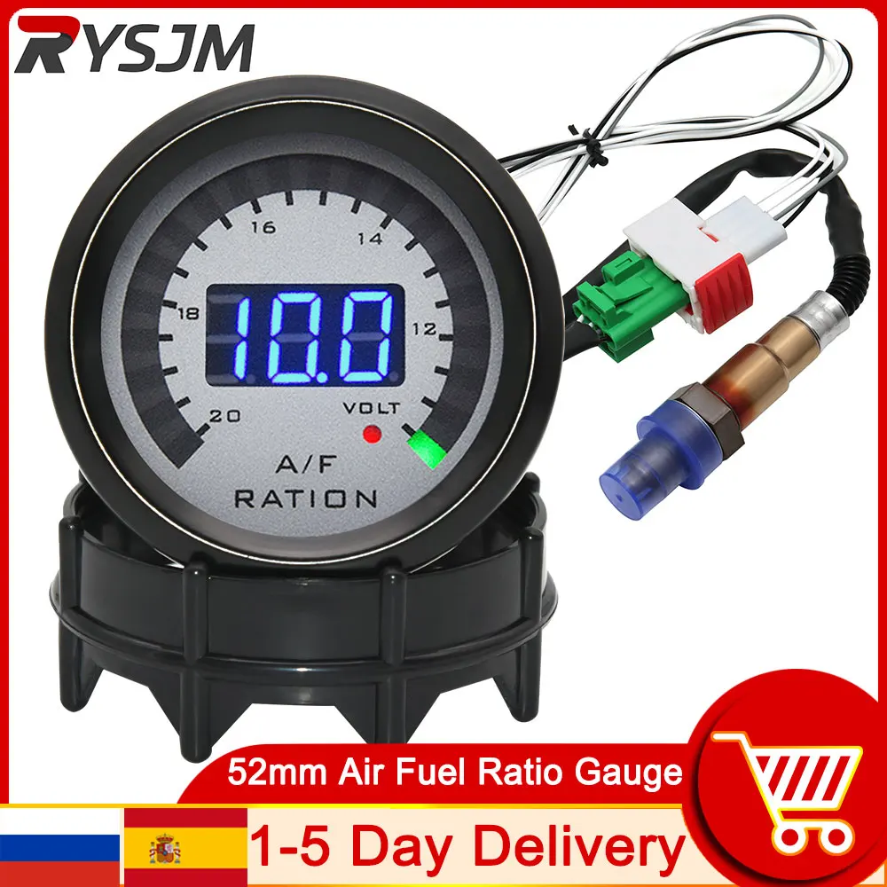 

2" 52MM LED Digital Racing Car Air Fuel Ratio Gauge + W/ Narrowband O2 Oxygen Sensor 12V Voltmeter volt Meter Digital 2 in 1