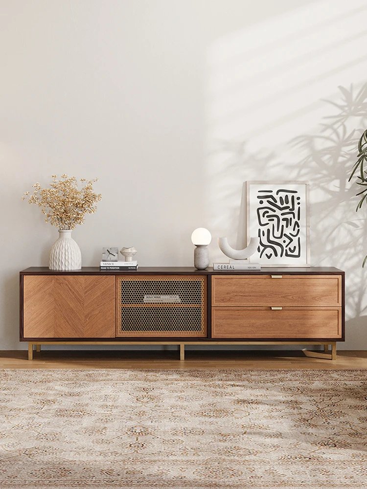 

Medieval copper network TV cabinet coffee table combination modern simple home living room retro creative TV cabinet low cabinet