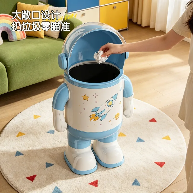 Cute Astronaut Wastebasket Flip Top Recycle Bin Trash Can Home Kitchen Garbage Cube Food Waste Storage Box Bathroom Accessories