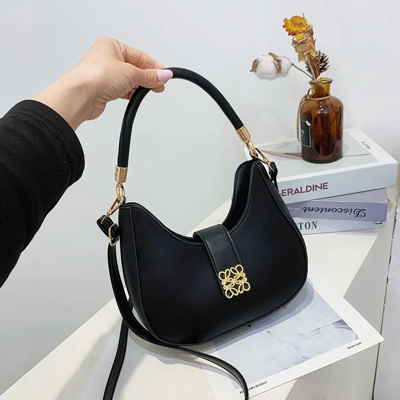 Vintage Half-moon Shoulder Bag for Women Soft PU Leather Underarm Bag Crossbody Handbag Female Versatile Dinner Women's Bag