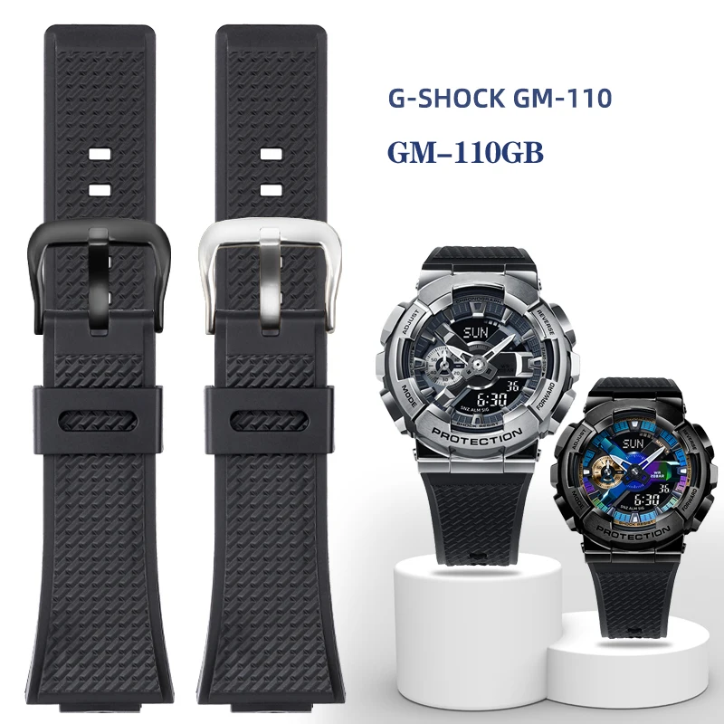 New Silicone Watchband For Casio GM110 GM-110 Strap G-SHOCK GM-110GB Waterproof Soft Rubber Watch Band 16mm Black Steel Bracelet