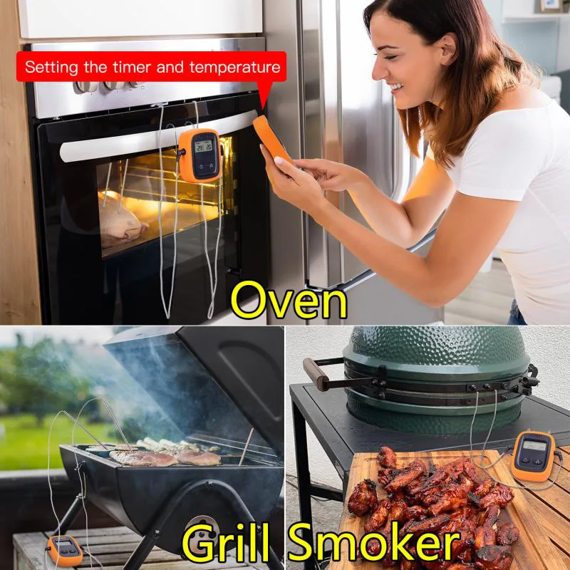 New Wireless Digital Food Kitchen Thermometer Dual Probe For Home Outdoor Camping BBQ Grill Oven Meat With Timer Alarms