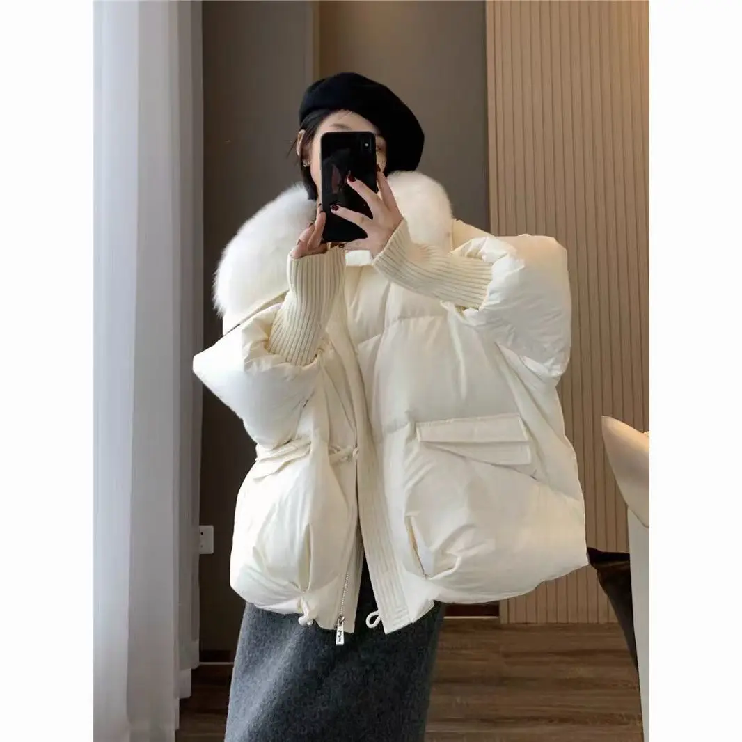2025 Winter New Loose Short Down Cotton Jacket with Thickened Fur Collar Coat
