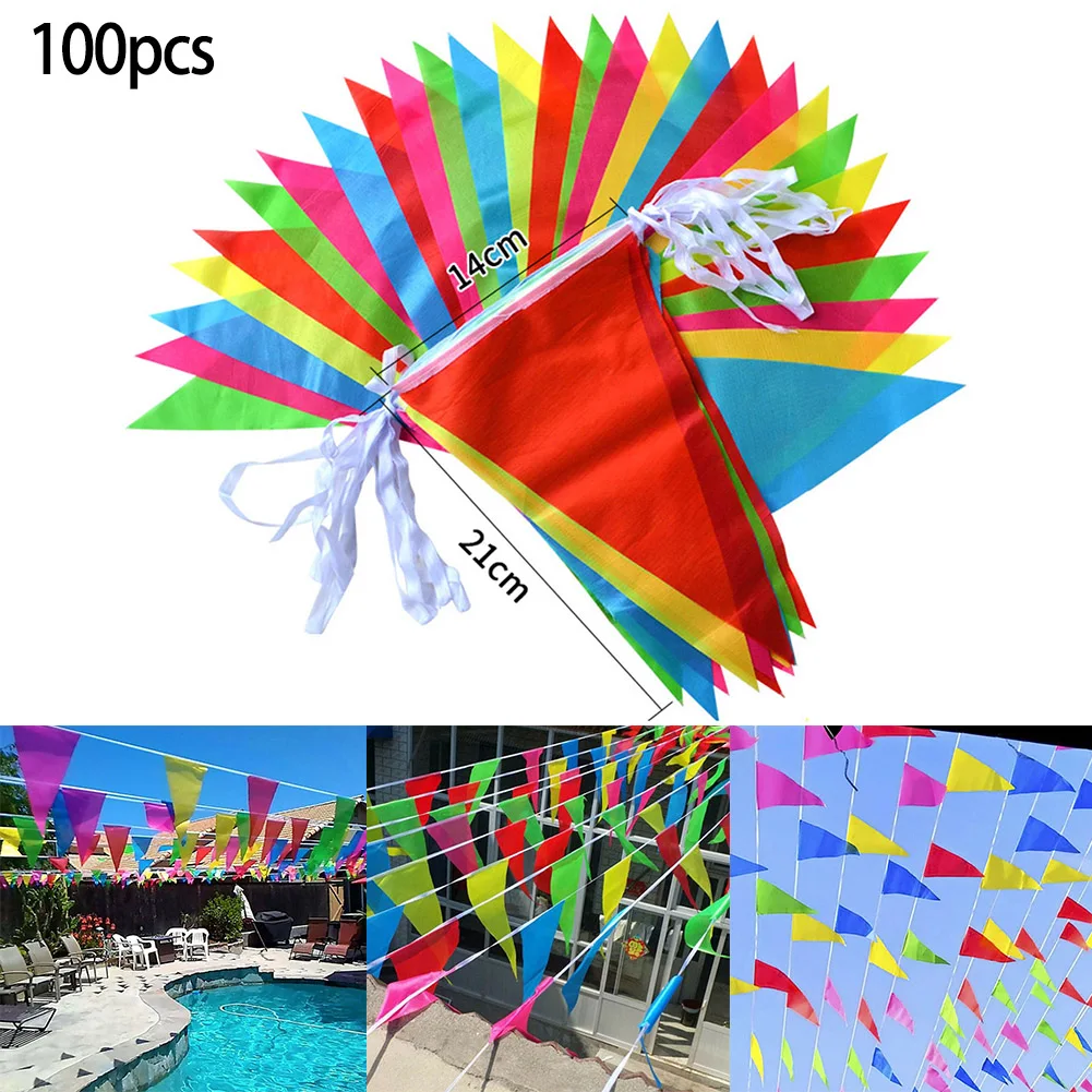 50m 100 Flags Multicolored Triangle Flags Bunting Banner Pennant Festival Outdoor Decoration Garland Festival Party Holiday