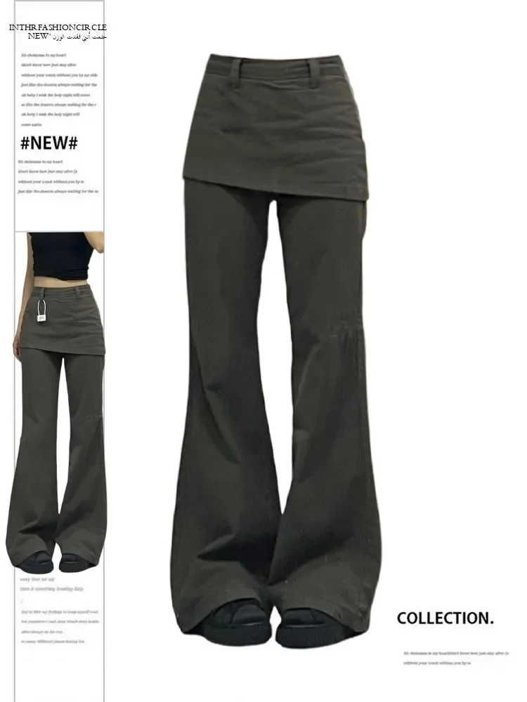 

Джинсы больших размеров в стиле ретро, американские джинсы с прямыми штанинами, расклешенная рабочая одежда, многослойные широкие длинные брюки, женская мода