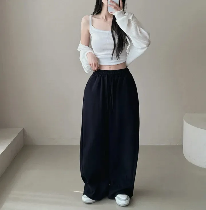 Y2k Drawstring Printing Sweatpants Women Bf Hip Hop Women Fashion Streetwear Sports Trousers Loose Casual Wide Leg Pants