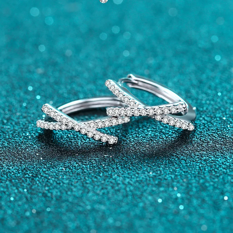 

0.28ct D Color Moissanite S925 Silver Hoop Earring for Women Plated Pt950 Cross Pattern Micro Inlay Ear Hoops Jewelry Wholesale