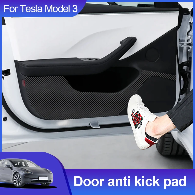 Leather Car Door Anti Kick Dirt Pad Protector Interior Mat Sticker Accessories For Tesla Model 3 Model3 Highland 2023 2024