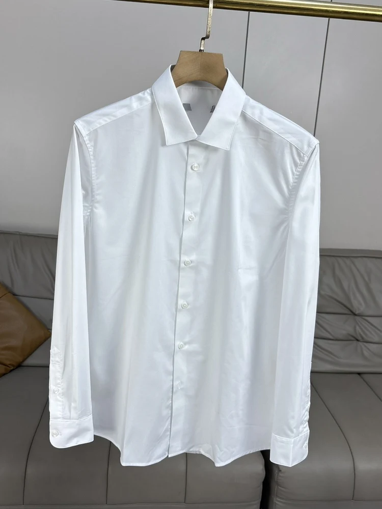 

New Comfortable Elastic Breathable Business Casual Long Sleeve Shirt Men Autumn White Shirt Loose Fit Polyester Cotton ...