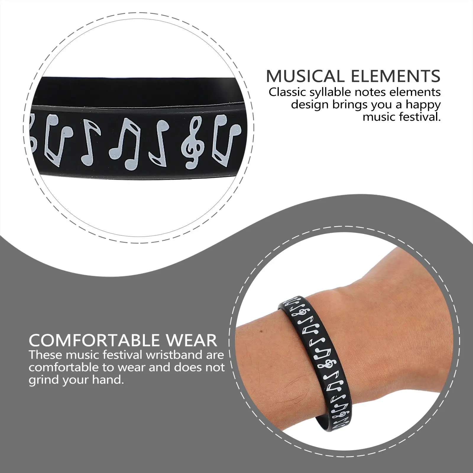 

10pcs Music Festival Wristbands Note Silicone Bracelets Black White Decorative Concert Gifts Name Tags