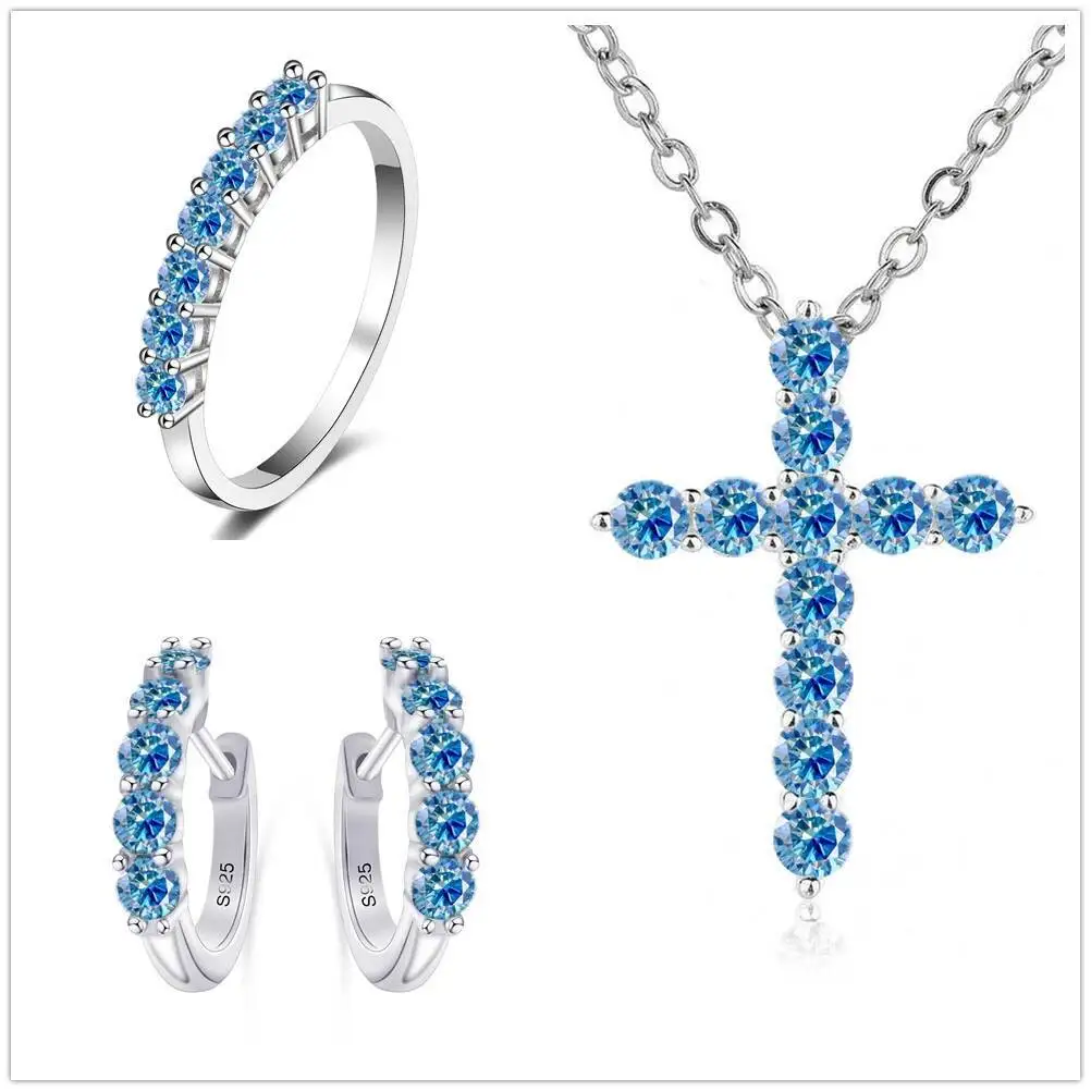 

100% 925 Silver 3Mm Pink Red Color Total 2.8 Carat Moissanite Jewelry Set For Charm Lady Bridal Sets Gifts Wholesale