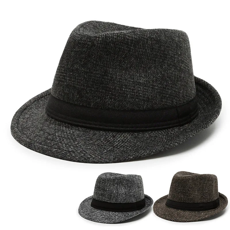 Topi Fedora Retro Topi Felt Lebar Pita Band Pria Topi Jazz Pria Elegan Inggris Topi Bowler Wol Luar Ruangan  chapeu