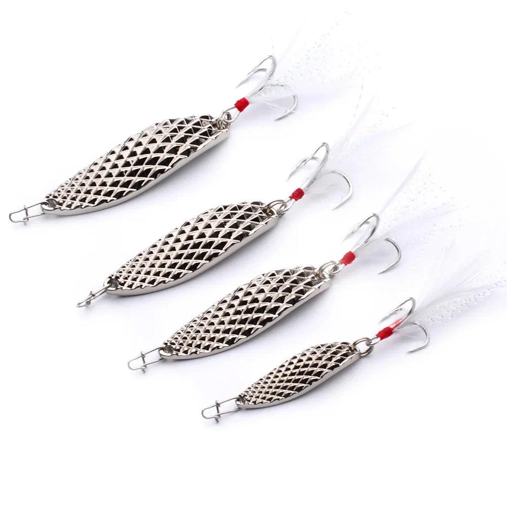 1Pc Metal Rotation Bait Spoon Lures 7g 10g 15g Artificial Gold/silver Bass Hard Sequin Metal Steel Feather Treble Hook Tackle