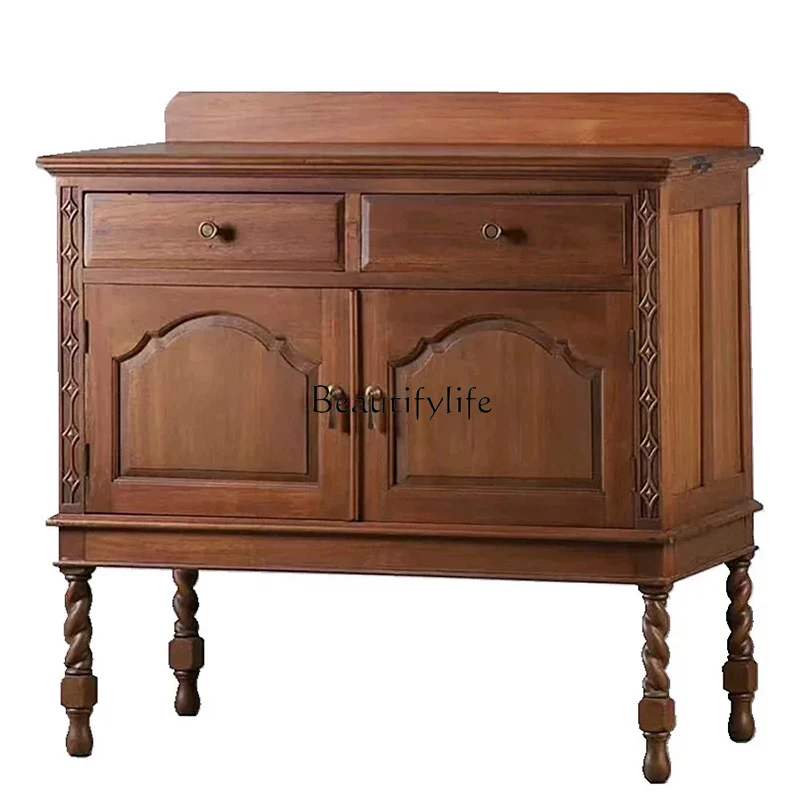 

Medieval solid wood dining side cabinet French retro storage cabinet
