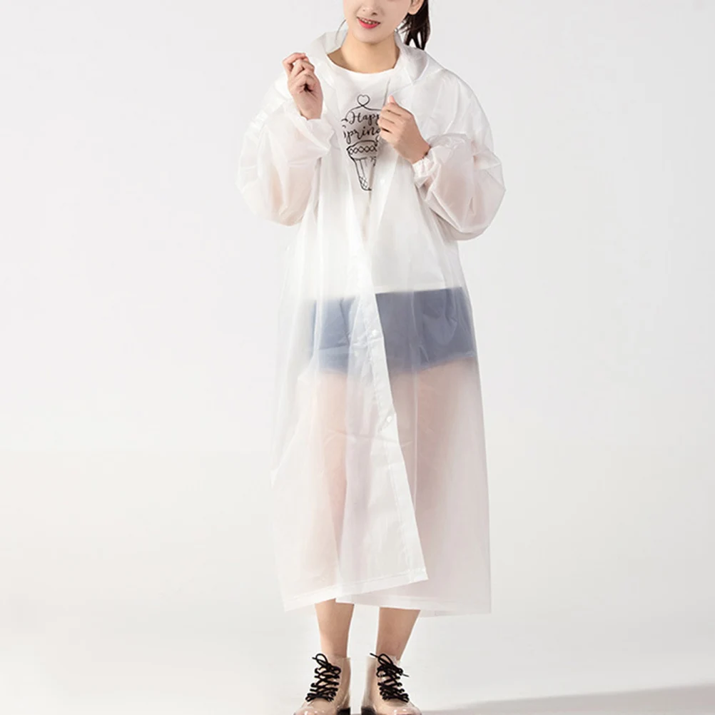 

3Pcs White Thicken Adult Raincoat Reusable Portable Waterproof Eva Rain Poncho with Hood Elastic Sleeves for Outdoor Activities