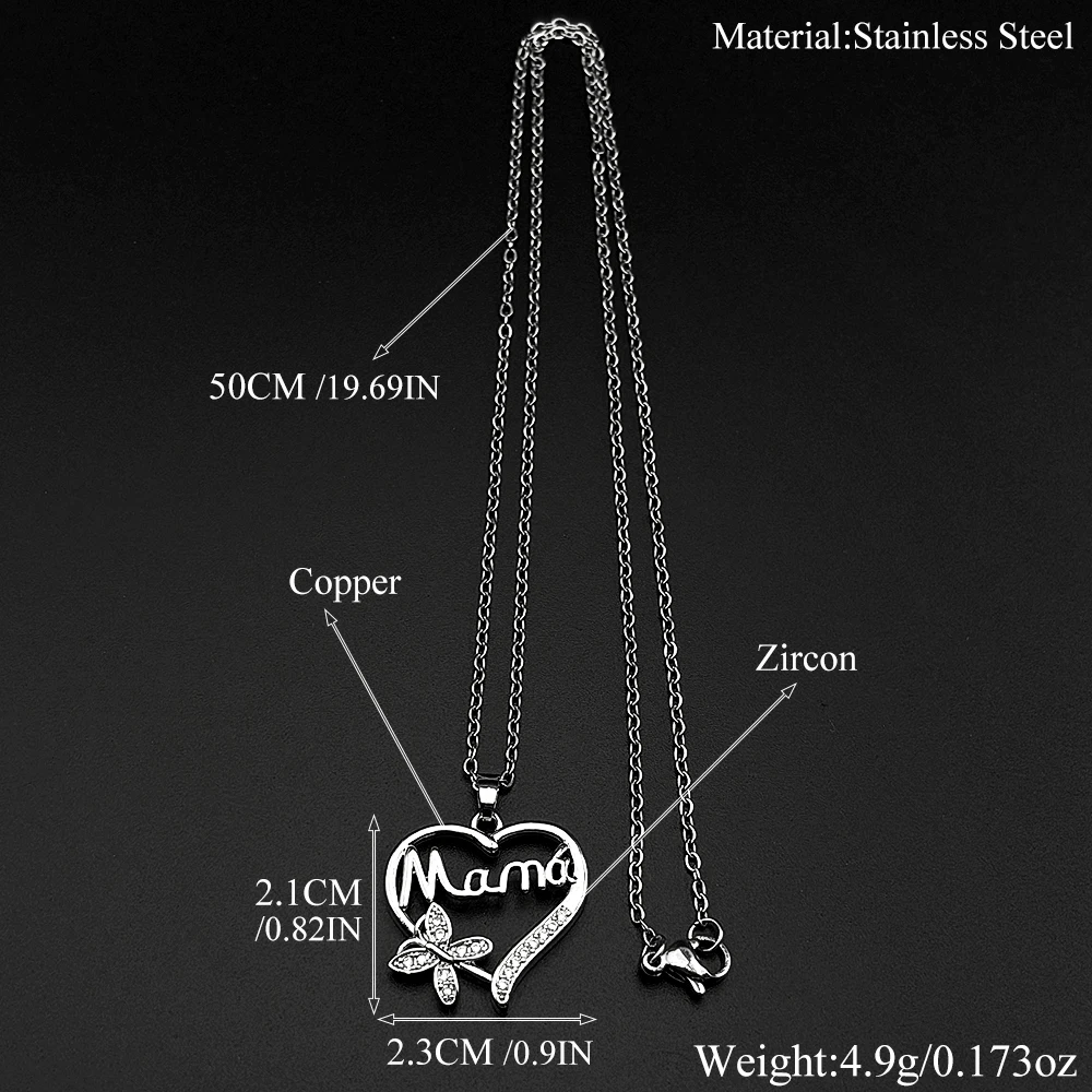 Mama Schmetterling Herz Halskette Edelstahl Goldfarben Kristall Mutter Anhänger Muttertag Schmuck Funkelnder Liebes-Charm Geschenk – Detail 3