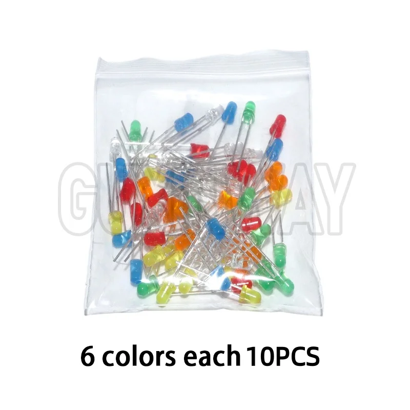 100 قطعة 3 مللي متر عدسة ليد ثنائية F3 مجموعة متنوعة أبيض أخضر أحمر أزرق أصفر برتقالي وردي أرجواني دافئ أبيض صمام ثنائي باعث للضوء