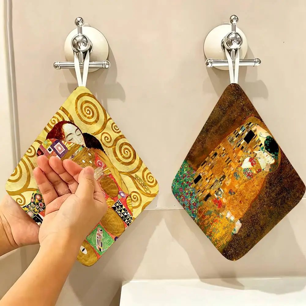 Classic Gustav Klimt Polyester Cotton Hand Wiping Towel, Hanging Towel, Quick Dry for Kitchen Bathroom Daily Supplies