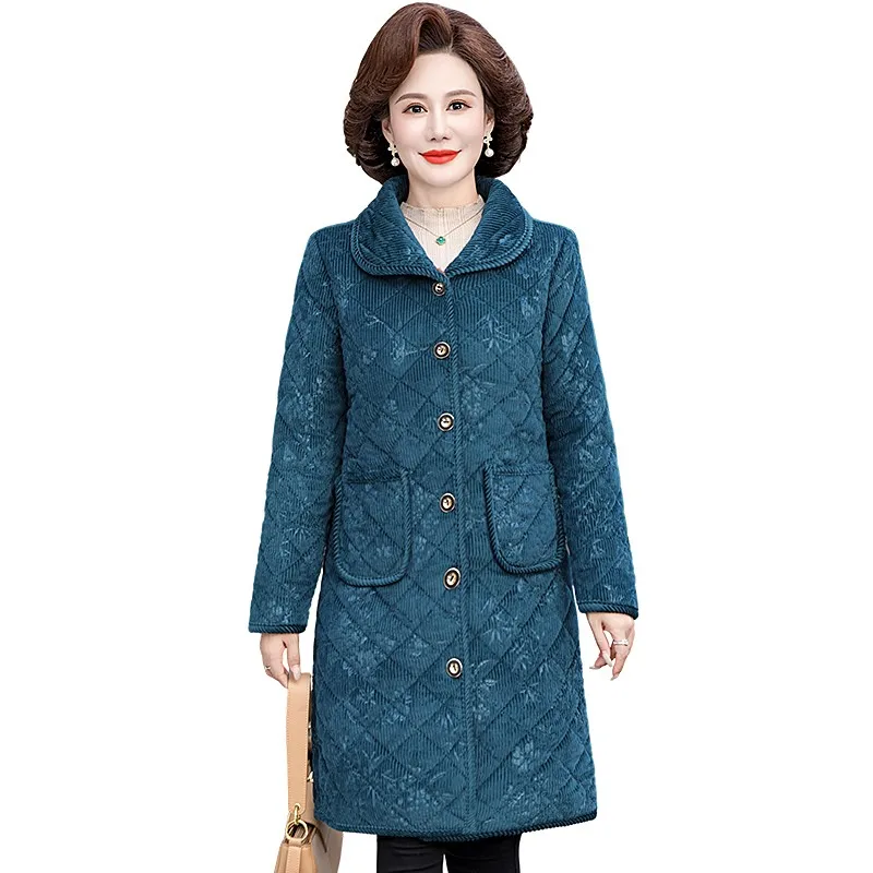 Winter Clothes Women Parkas Quilted Coat Lapel collar Hooded Oversized Jacket Middle aged woman Outerwear Long Thick Plus Coat