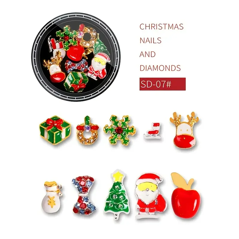 Christmas Nail Sequins Rhinestones Metal Studs - DIY Design Decorations for Women Girls