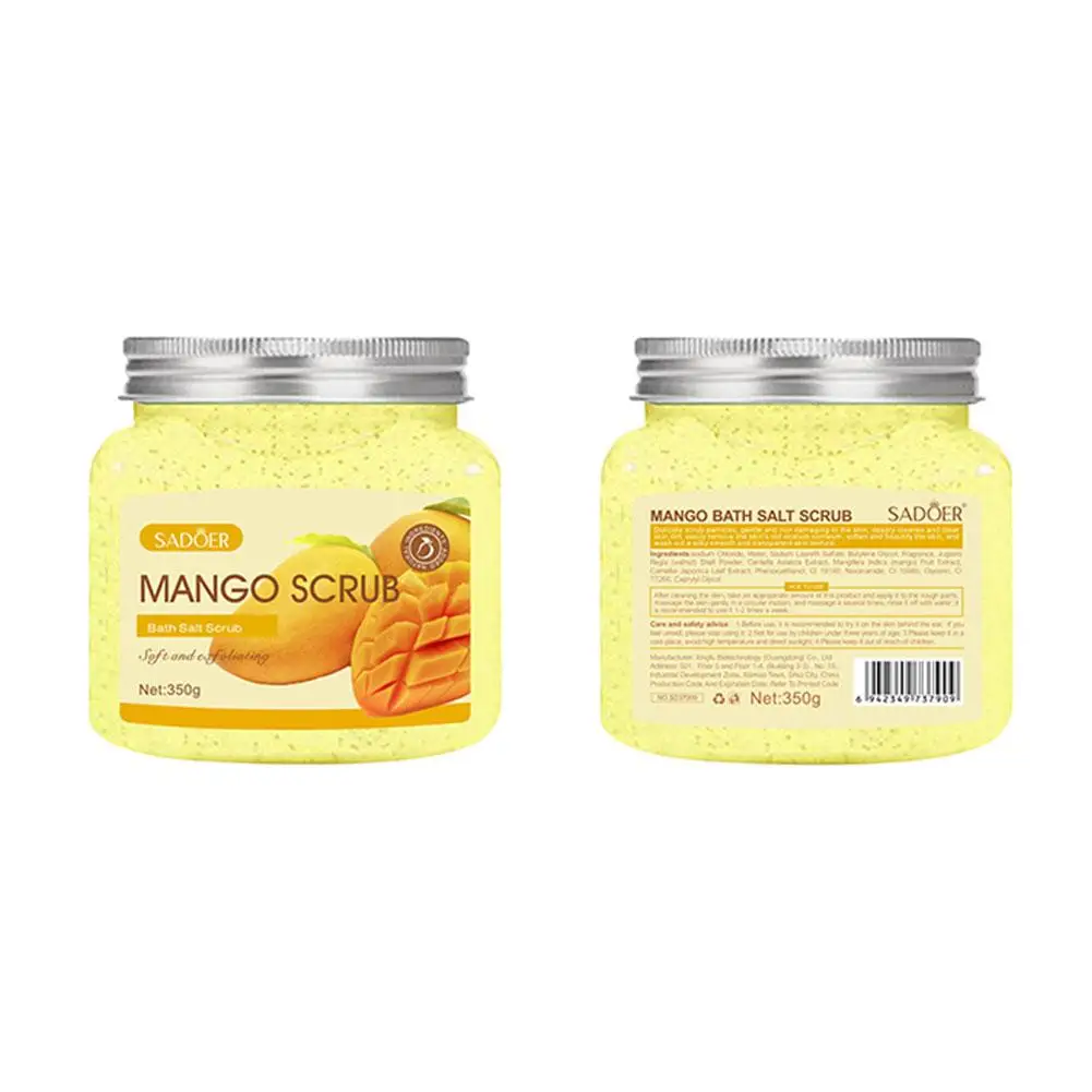 Exfoliante corporal de Mango de 350g, exfoliante corporal blanqueador, sal orgánica, azúcar, Shea, baño facial, V5K3