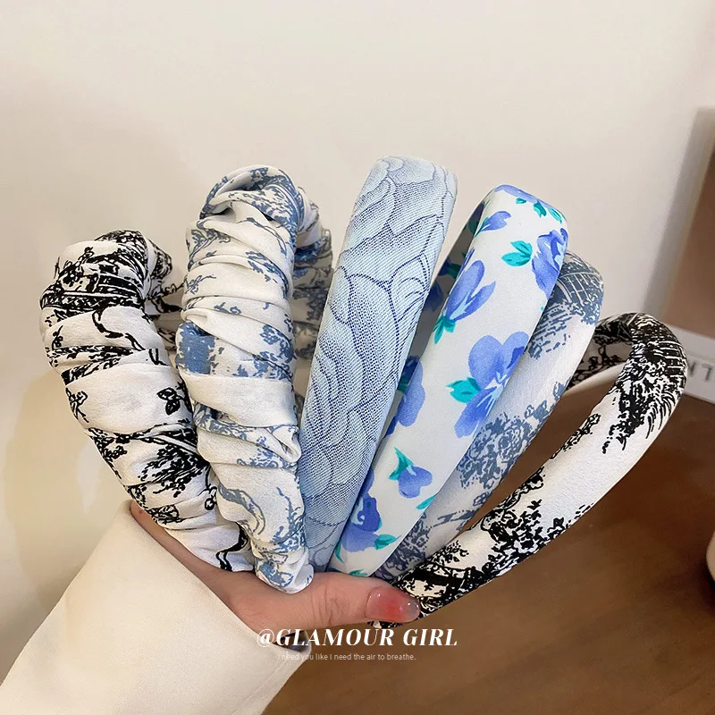 Printed cloth art sponge hair hoop national fashion design temperament high cranial pressure hair accessories Free shipping