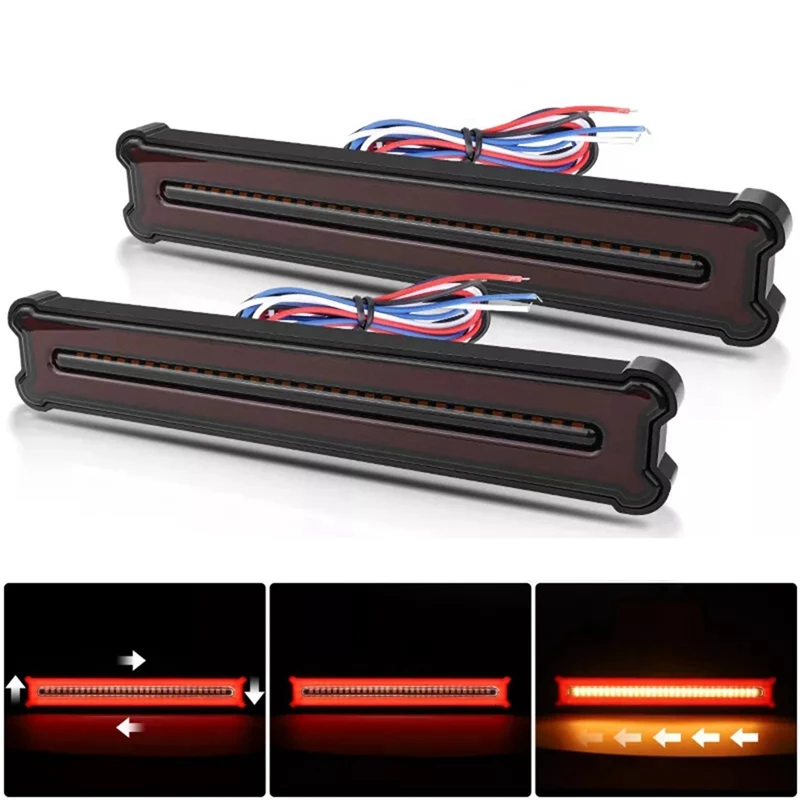 Rectangular LED Tail Light Bar Brake Indicator Rear Bumper Flowing Turn Signal Lamp DRL For Pickup Truck Semi Trailer RV